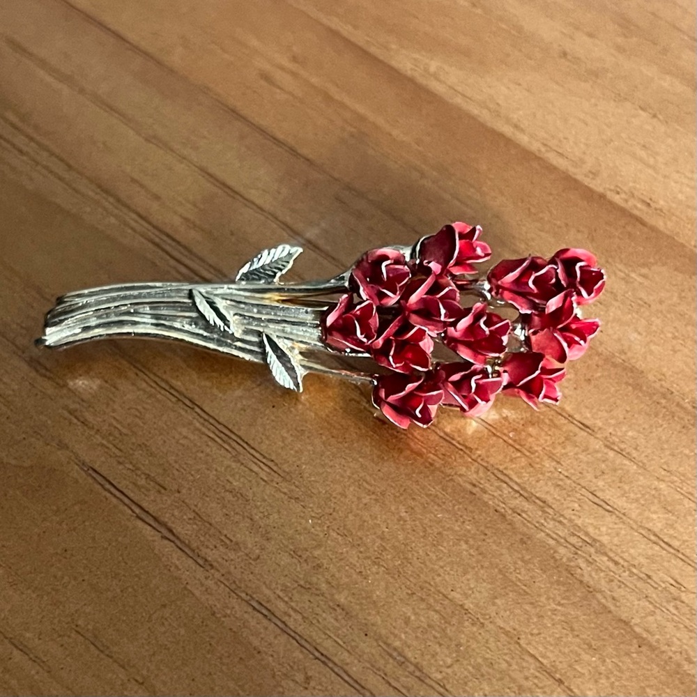 BOGO Vintage Avon Red and Gold Tone Rose Brooch